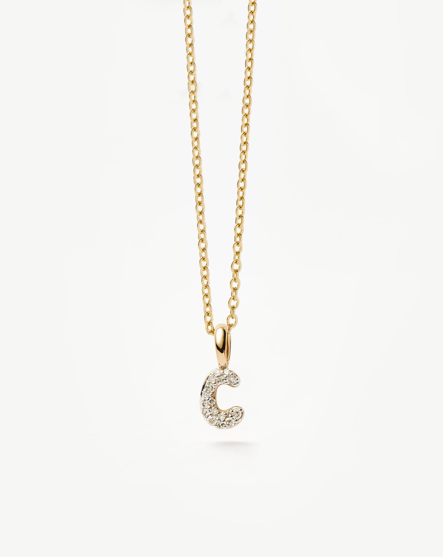 Solid Gold Diamond Initial Mini Pendant Necklace - C| 14ct Solid Yellow Gold Plated/Diamond