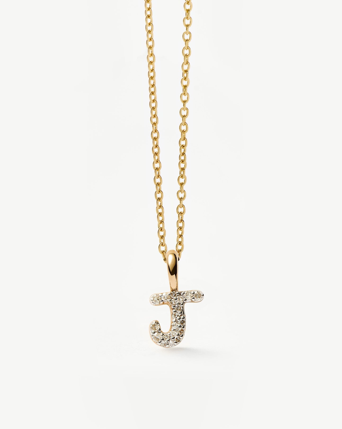 Solid Gold Diamond Initial Mini Pendant Necklace - J | 14ct Solid Yellow Gold Plated/Diamond