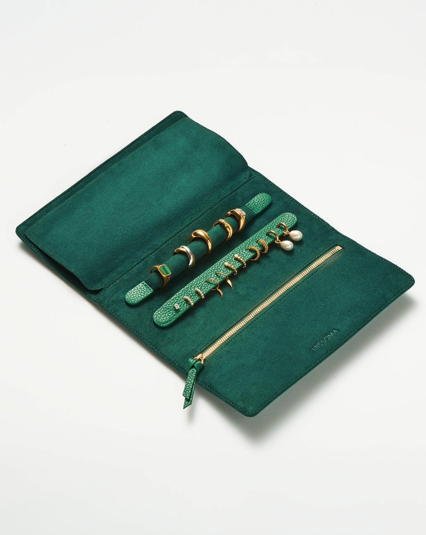Leather Jewellery Roll | Malachite Green