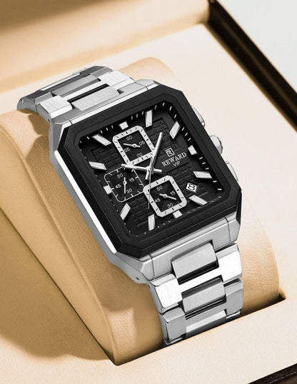 Men's Square Chronograph - Dark Blue & Rose Gold