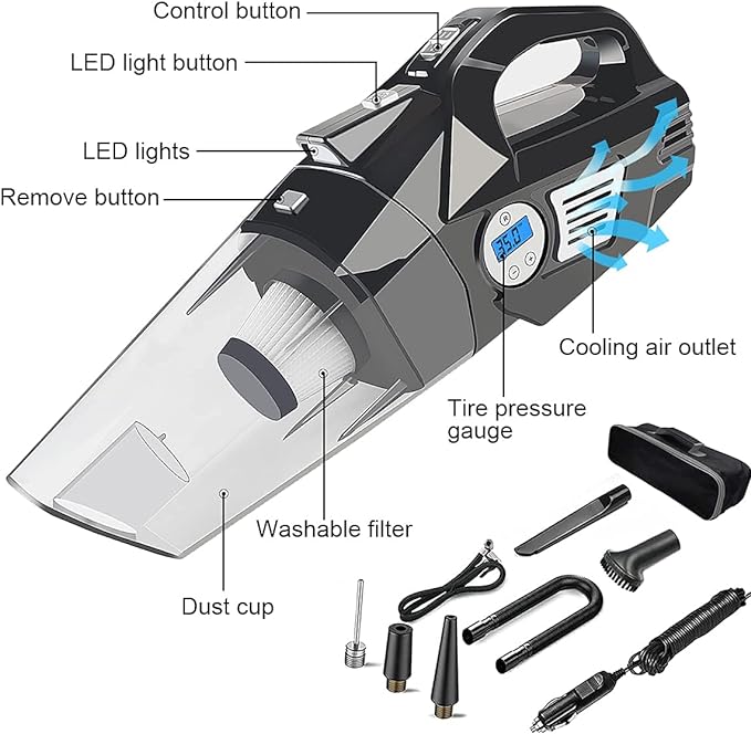 4-in-1 Car Tire Inflator Vacuum Cleaner detail view