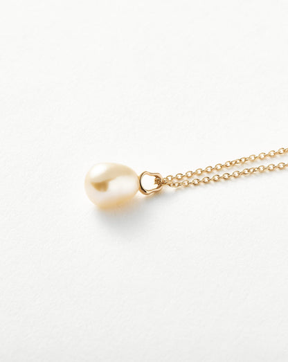 Solid Gold Baroque Pearl Organic Pendant Necklace