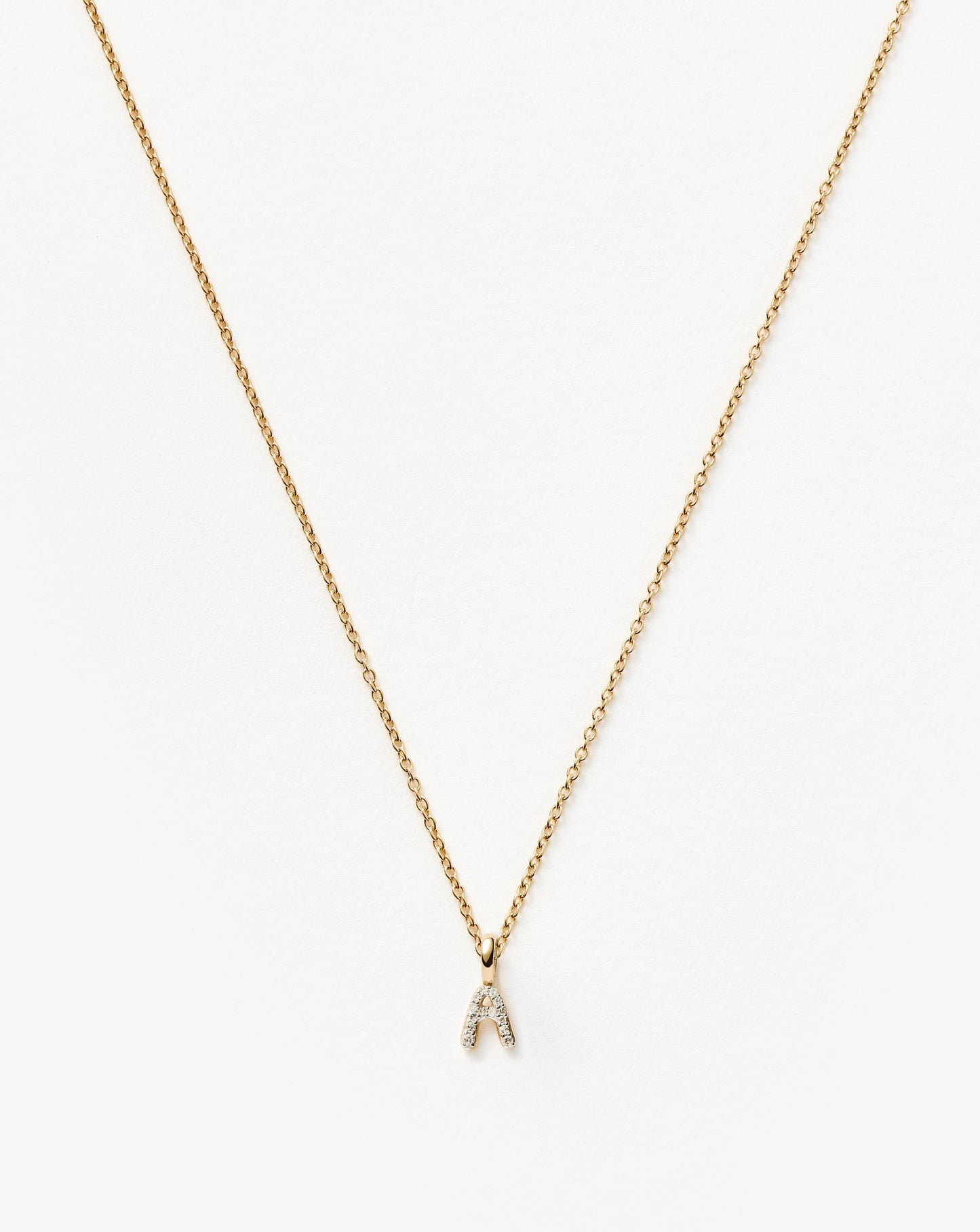 Solid Gold Diamond Initial Mini Pendant Necklace  - A | 14ct Solid Yellow Gold Plated/Diamond