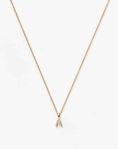 Solid Gold Diamond Initial Mini Pendant Necklace  - A | 14ct Solid Yellow Gold Plated/Diamond