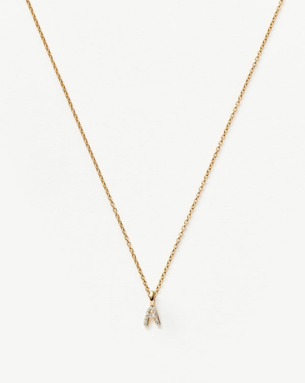 Solid Gold Diamond Initial Mini Pendant Necklace  - A | 14ct Solid Yellow Gold Plated/Diamond