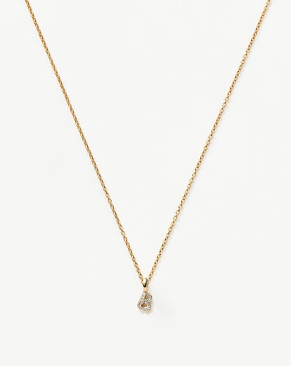 Solid Gold Diamond Initial Mini Pendant Necklace - B | 14ct Solid Yellow Gold Plated/Diamond