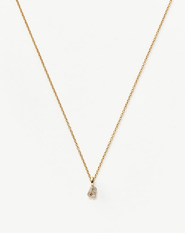 Solid Gold Diamond Initial Mini Pendant Necklace - B | 14ct Solid Yellow Gold Plated/Diamond
