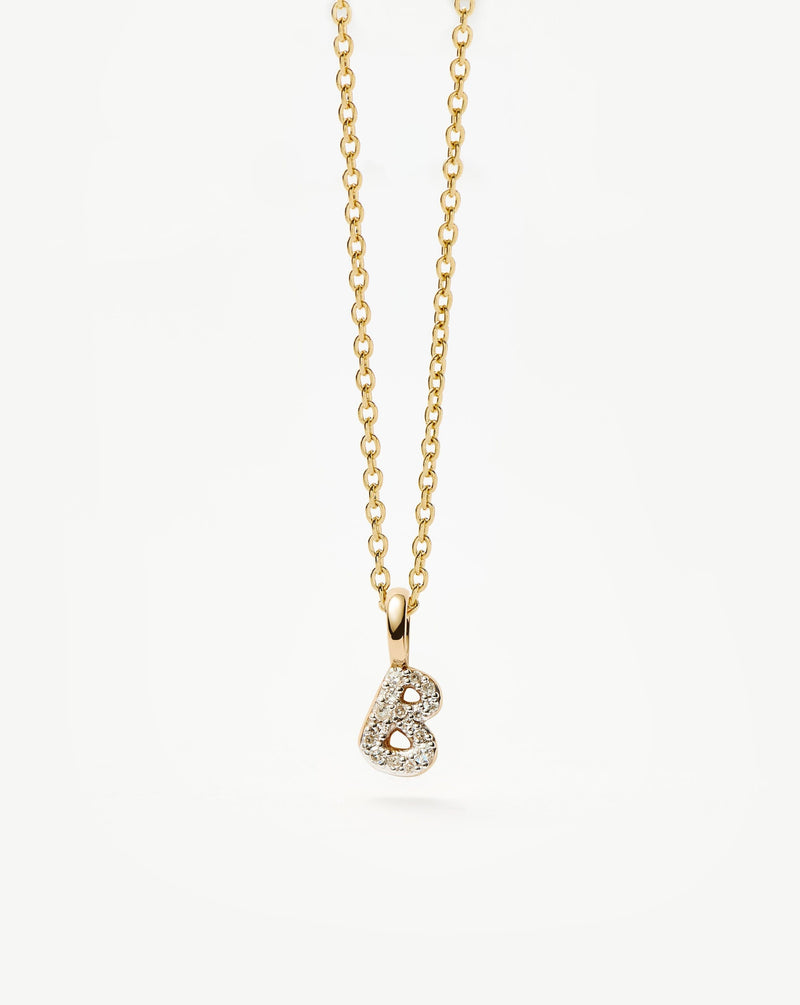 Solid Gold Diamond Initial Mini Pendant Necklace - B | 14ct Solid Yellow Gold Plated/Diamond detail view