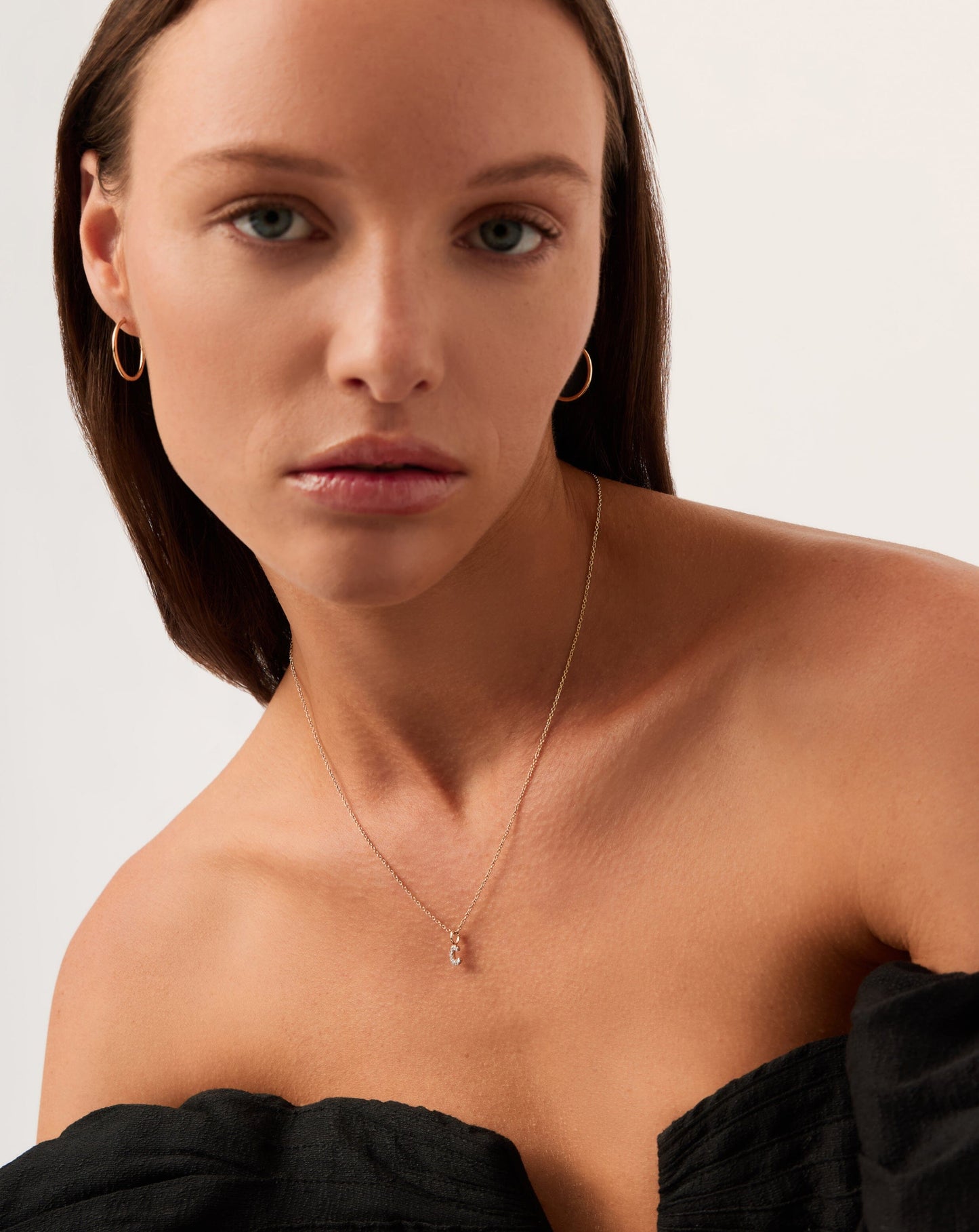 Solid Gold Diamond Initial Mini Pendant Necklace - C| 14ct Solid Yellow Gold Plated/Diamond
