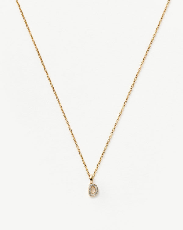 Solid Gold Diamond Initial Mini Pendant Necklace - D | 14ct Solid Yellow Gold Plated/Diamond