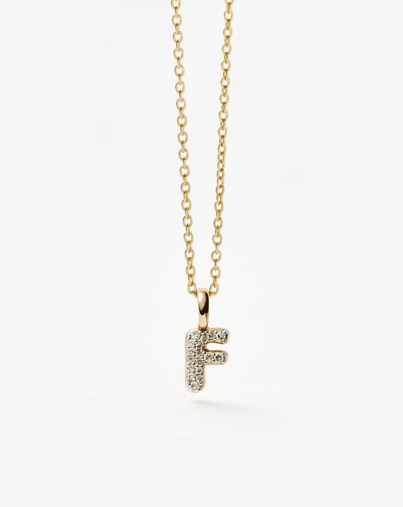 Solid Gold Diamond Initial Mini Pendant Necklace - F | 14ct Solid Yellow Gold Plated/Diamond detail view