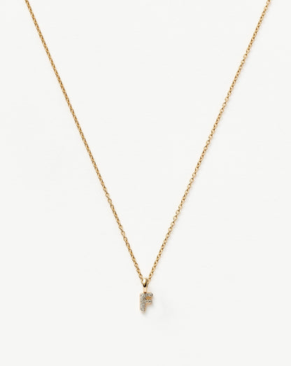 Solid Gold Diamond Initial Mini Pendant Necklace - F | 14ct Solid Yellow Gold Plated/Diamond