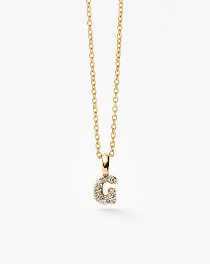 Solid Gold Diamond Initial Mini Pendant Necklace - G | 14ct Solid Yellow Gold Plated/Diamond