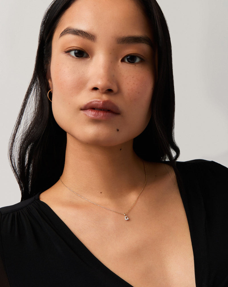 Solid Gold Diamond Initial Mini Pendant Necklace - G | 14ct Solid Yellow Gold Plated/Diamond detail view