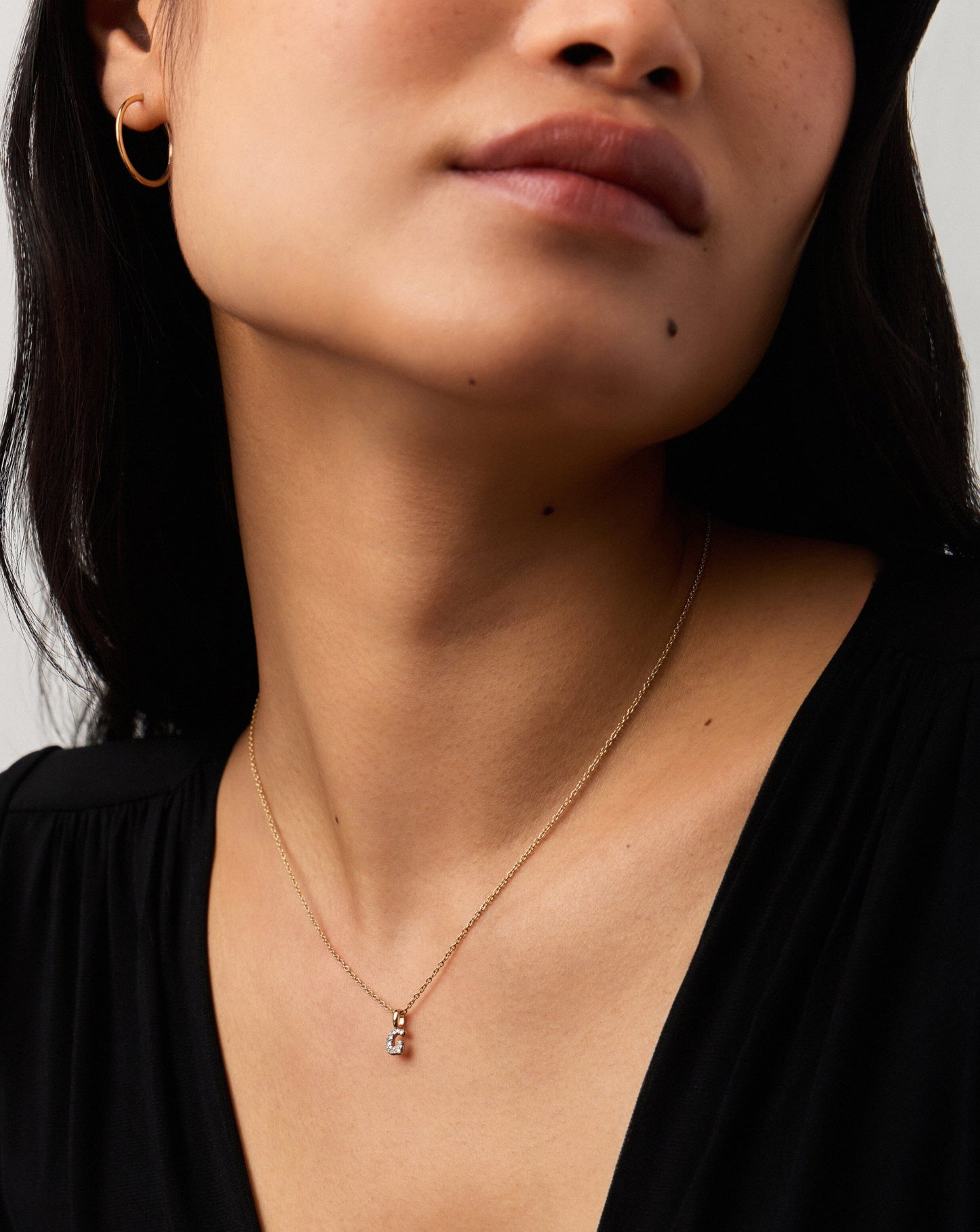 Solid Gold Diamond Initial Mini Pendant Necklace - G | 14ct Solid Yellow Gold Plated/Diamond