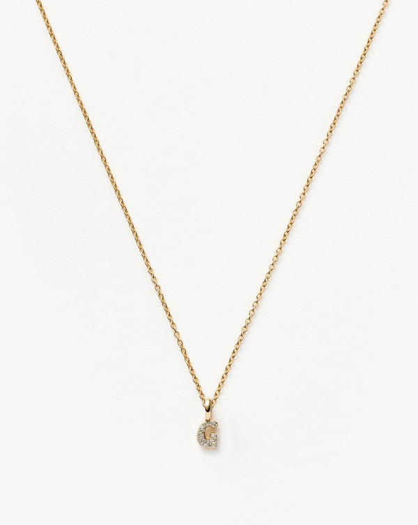 Solid Gold Diamond Initial Mini Pendant Necklace - G | 14ct Solid Yellow Gold Plated/Diamond