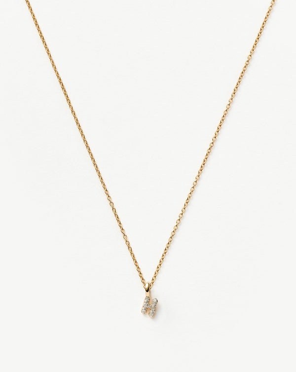 Solid Gold Diamond Initial Mini Pendant Necklace - H | 14ct Solid Yellow Gold Plated/Diamond