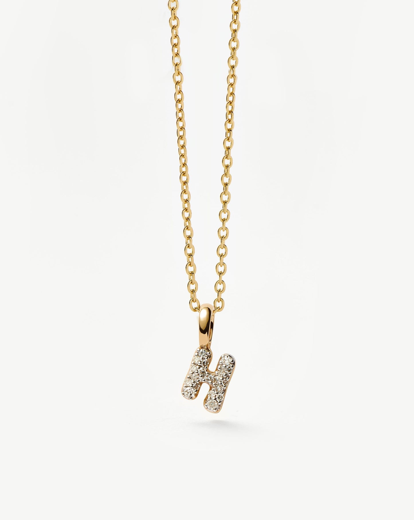 Solid Gold Diamond Initial Mini Pendant Necklace - H | 14ct Solid Yellow Gold Plated/Diamond