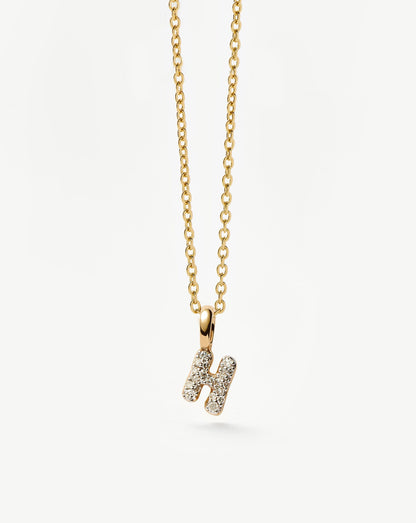 Solid Gold Diamond Initial Mini Pendant Necklace - H | 14ct Solid Yellow Gold Plated/Diamond