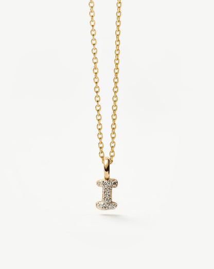 Solid Gold Diamond Initial Mini Pendant Necklace - I | 14ct Solid Yellow Gold Plated/Diamond