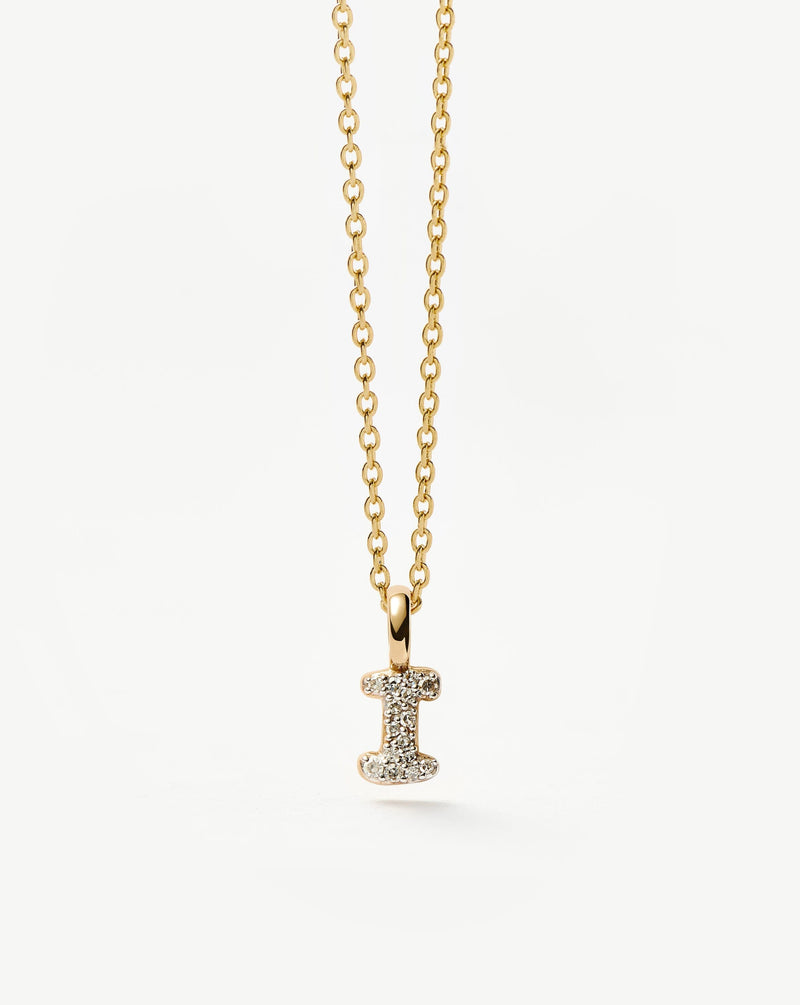Solid Gold Diamond Initial Mini Pendant Necklace - I | 14ct Solid Yellow Gold Plated/Diamond detail view