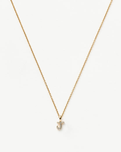 Solid Gold Diamond Initial Mini Pendant Necklace - J | 14ct Solid Yellow Gold Plated/Diamond