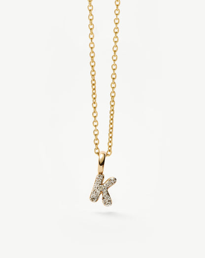 Solid Gold Diamond Initial Mini Pendant Necklace - K | 14ct Solid Yellow Gold Plated/Diamond
