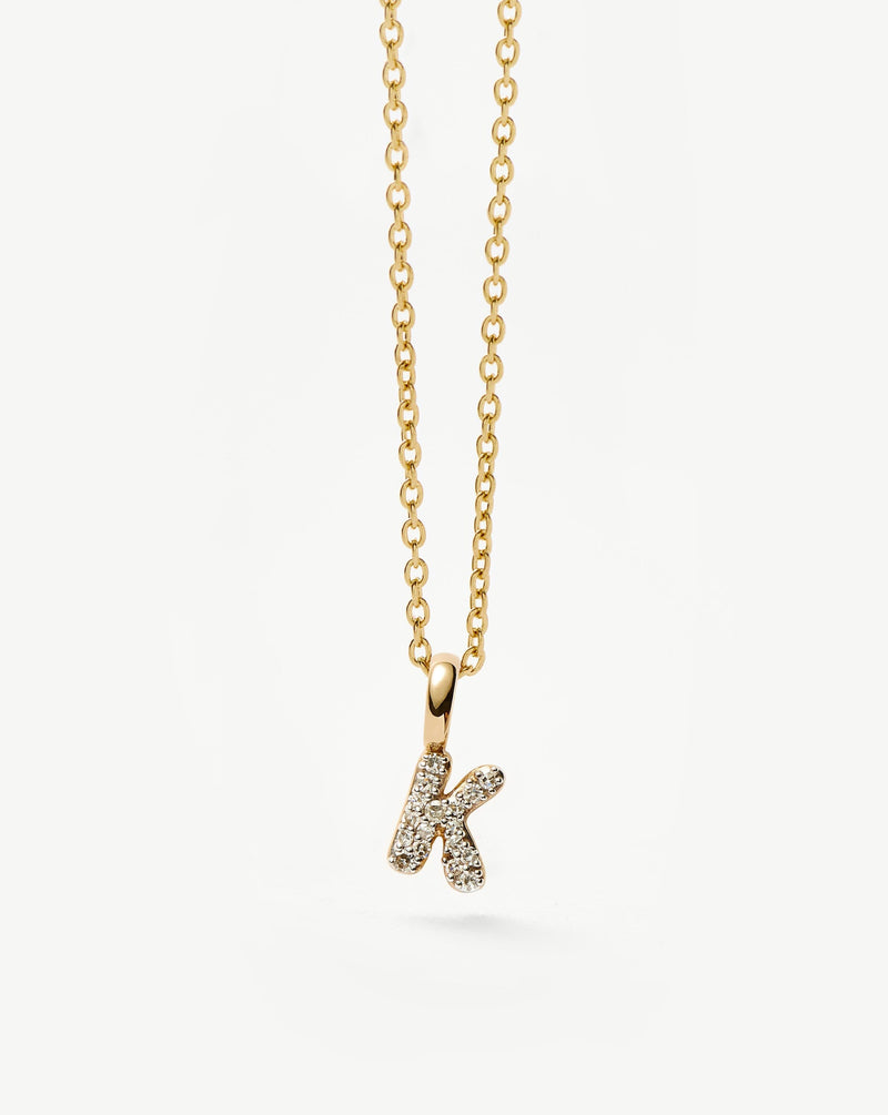 Solid Gold Diamond Initial Mini Pendant Necklace - K | 14ct Solid Yellow Gold Plated/Diamond detail view