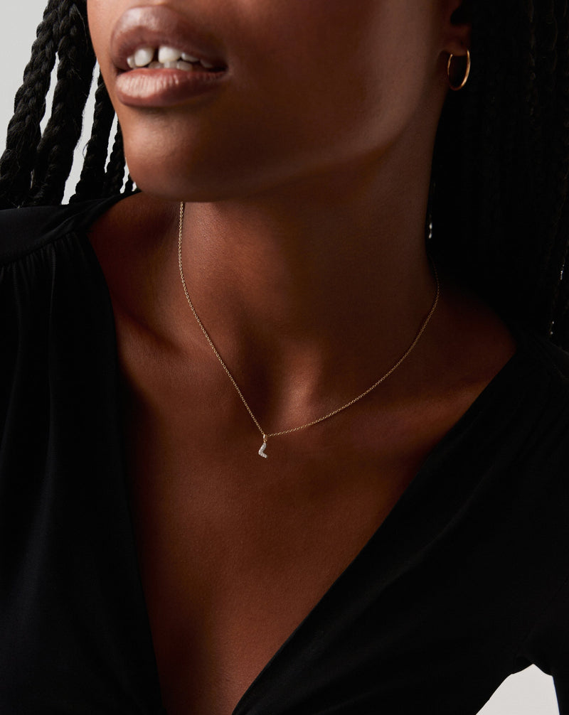 Solid Gold Diamond Initial Mini Pendant Necklace - L | 14ct Solid Yellow Gold Plated/Diamond detail view