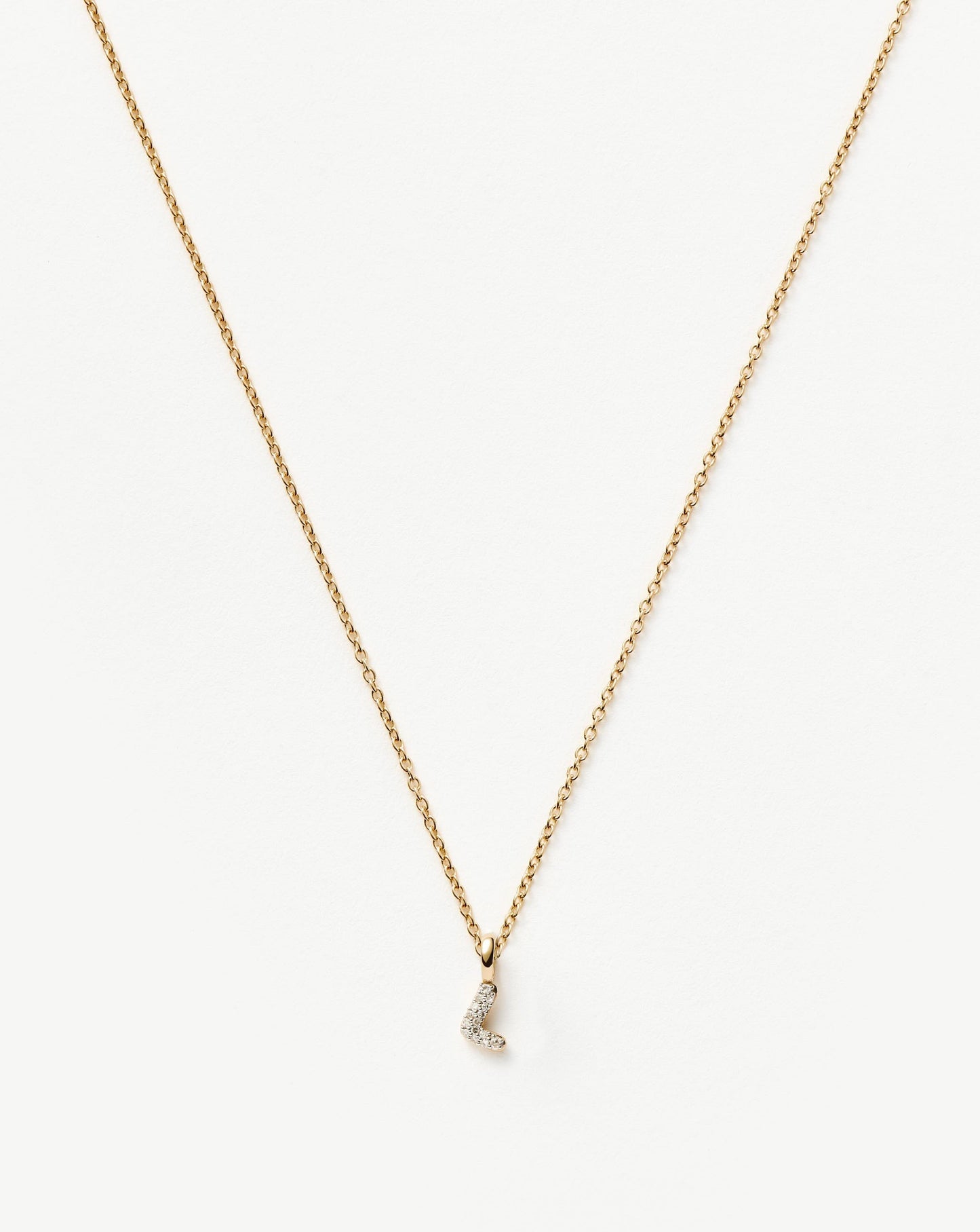Solid Gold Diamond Initial Mini Pendant Necklace - L | 14ct Solid Yellow Gold Plated/Diamond