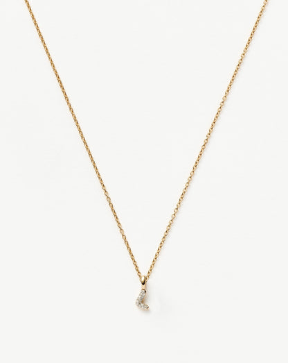 Solid Gold Diamond Initial Mini Pendant Necklace - L | 14ct Solid Yellow Gold Plated/Diamond