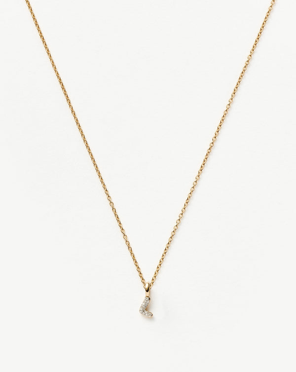Solid Gold Diamond Initial Mini Pendant Necklace - L | 14ct Solid Yellow Gold Plated/Diamond