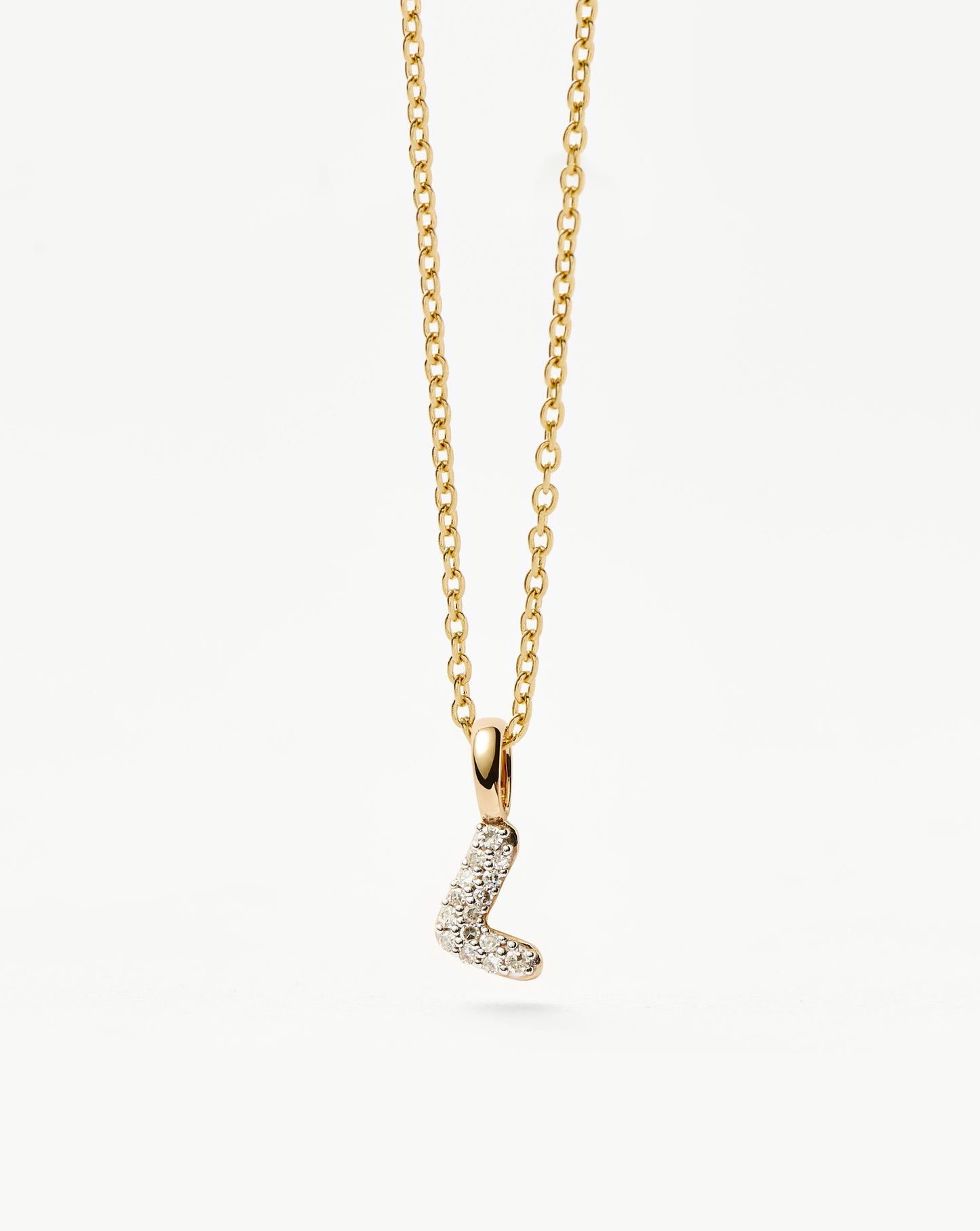 Solid Gold Diamond Initial Mini Pendant Necklace - L | 14ct Solid Yellow Gold Plated/Diamond