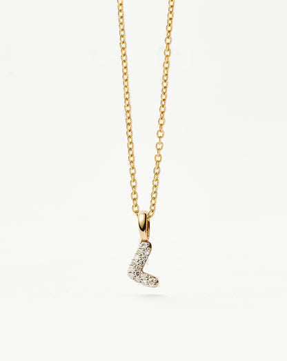Solid Gold Diamond Initial Mini Pendant Necklace - L | 14ct Solid Yellow Gold Plated/Diamond