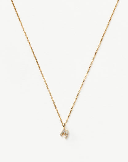 Solid Gold Diamond Initial Mini Pendant Necklace  - M | 14ct Solid Yellow Gold Plated/Diamond