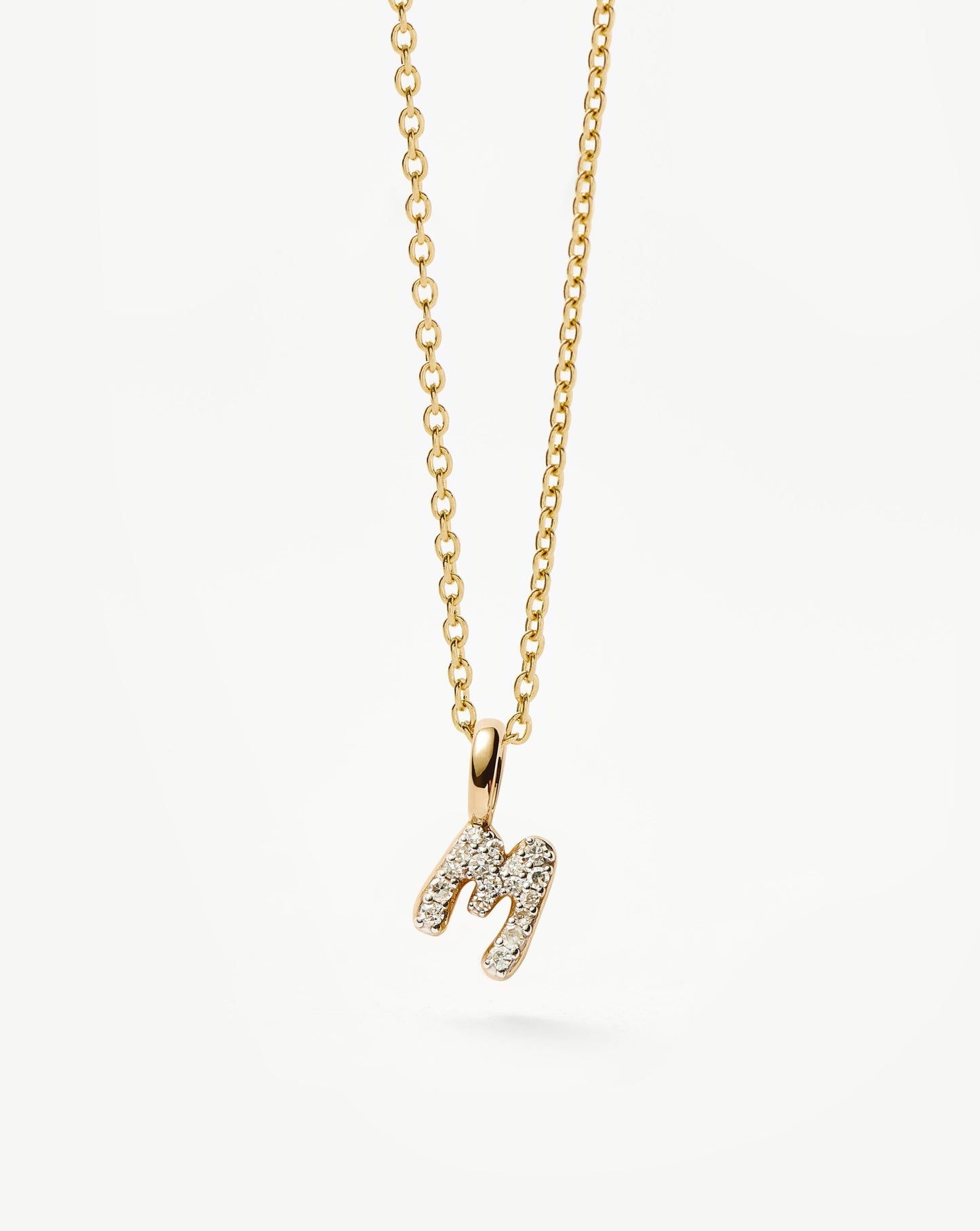 Solid Gold Diamond Initial Mini Pendant Necklace  - M | 14ct Solid Yellow Gold Plated/Diamond