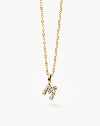 Solid Gold Diamond Initial Mini Pendant Necklace  - M | 14ct Solid Yellow Gold Plated/Diamond