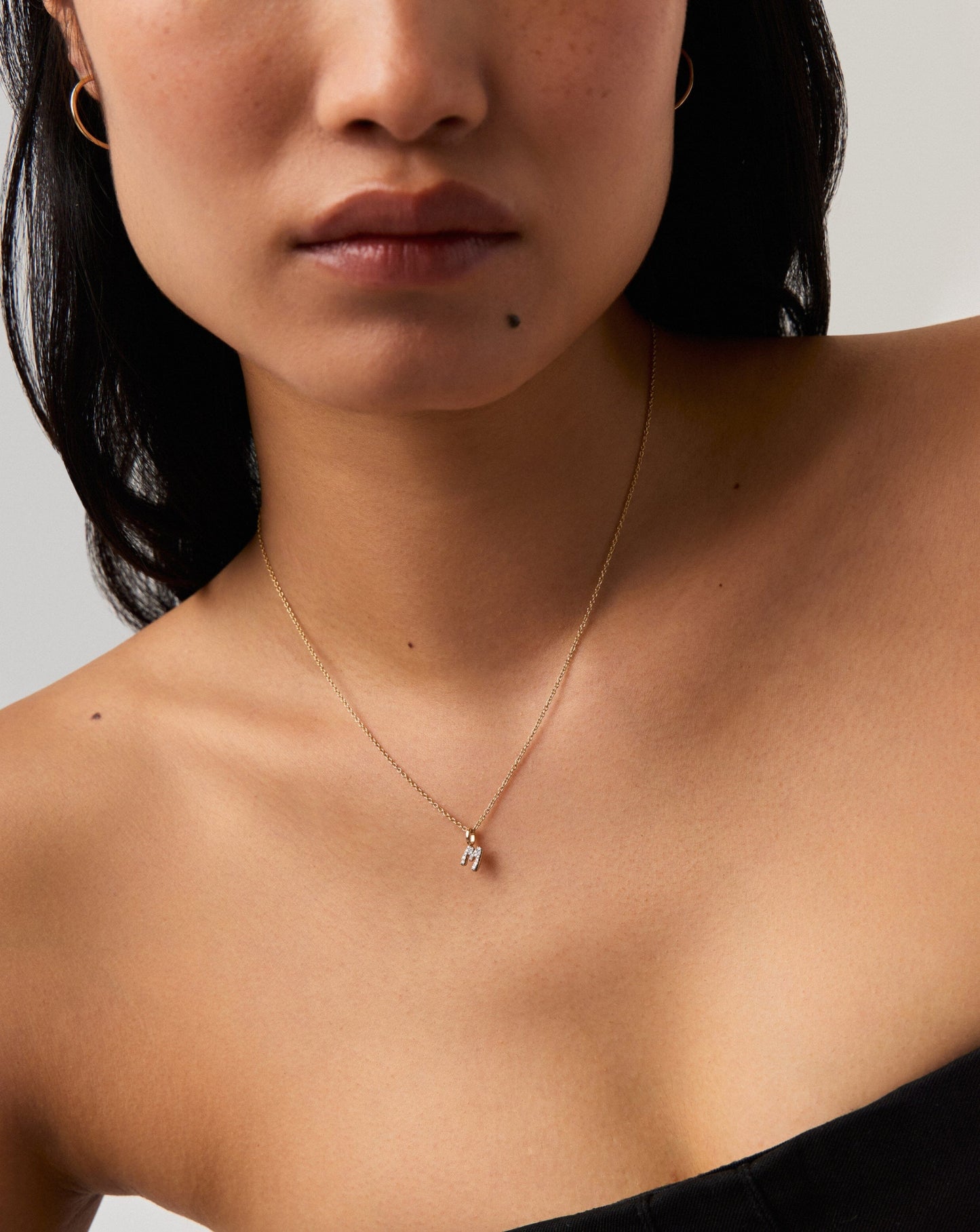Solid Gold Diamond Initial Mini Pendant Necklace  - M | 14ct Solid Yellow Gold Plated/Diamond