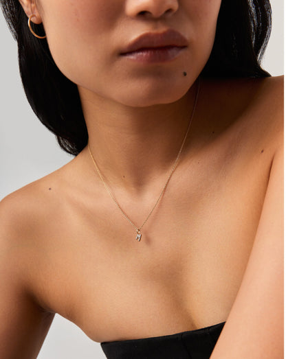 Solid Gold Diamond Initial Mini Pendant Necklace  - M | 14ct Solid Yellow Gold Plated/Diamond