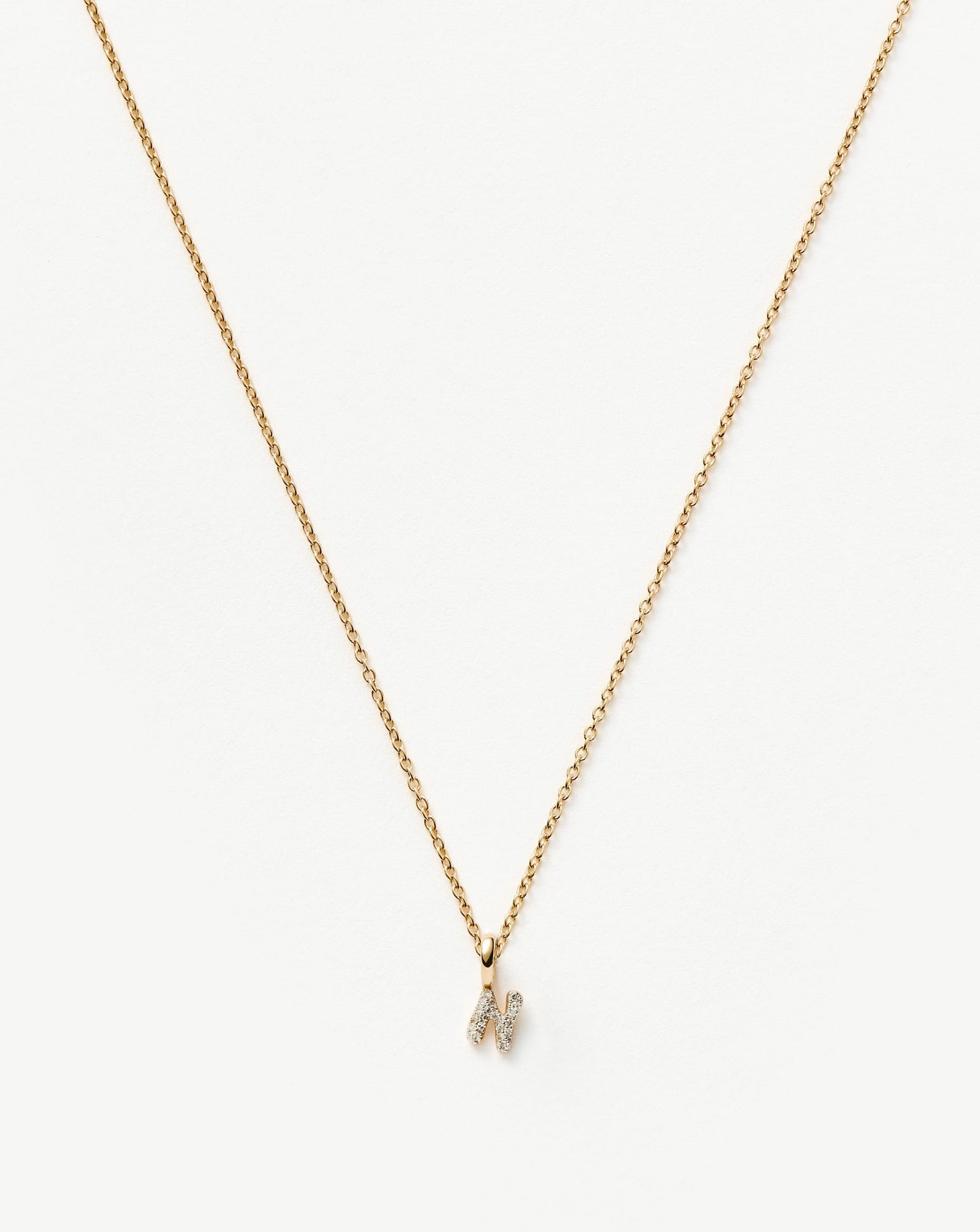 Solid Gold Diamond Initial Mini Pendant Necklace - N | 14ct Solid Yellow Gold Plated/Diamond