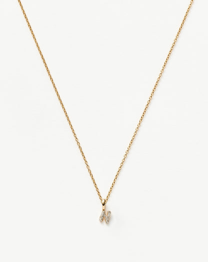 Solid Gold Diamond Initial Mini Pendant Necklace - N | 14ct Solid Yellow Gold Plated/Diamond