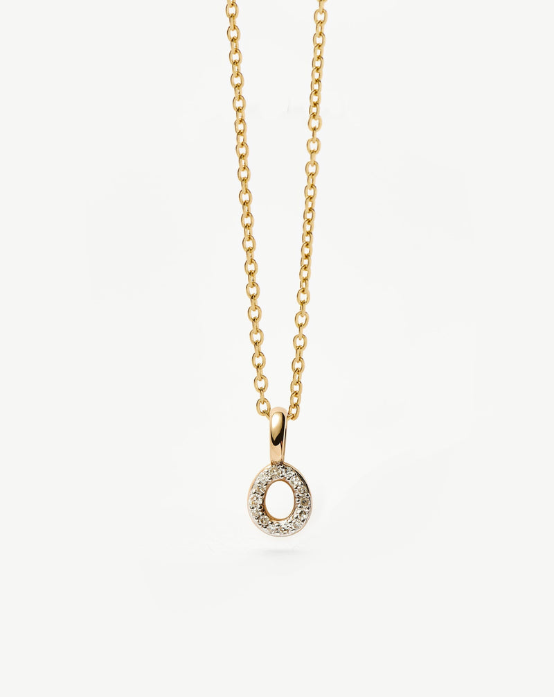Solid Gold Diamond Initial Mini Pendant Necklace - O | 14ct Solid Yellow Gold Plated/Diamond detail view