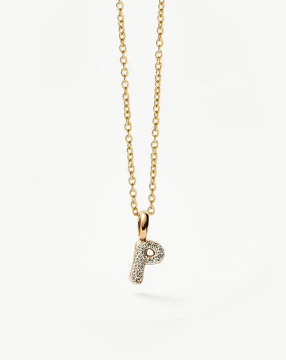 Solid Gold Diamond Initial Mini Pendant Necklace - P | 14ct Solid Yellow Gold Plated/Diamond