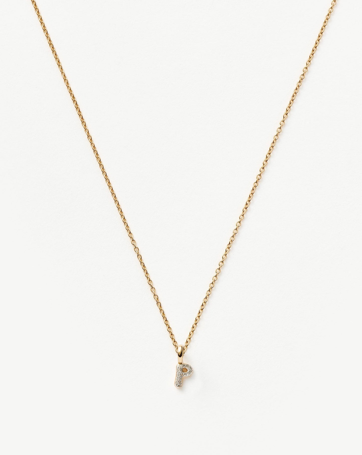 Solid Gold Diamond Initial Mini Pendant Necklace - P | 14ct Solid Yellow Gold Plated/Diamond