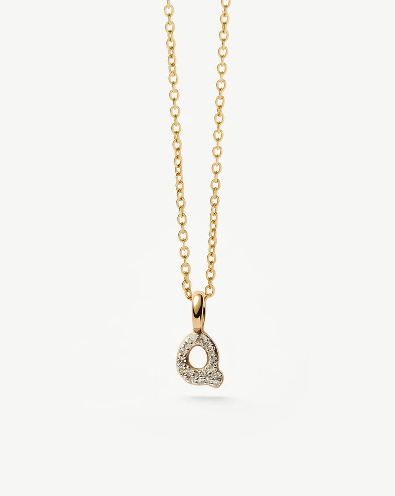 Solid Gold Diamond Initial Mini Pendant Necklace - Q | 14ct Solid Yellow Gold Plated/Diamond detail view