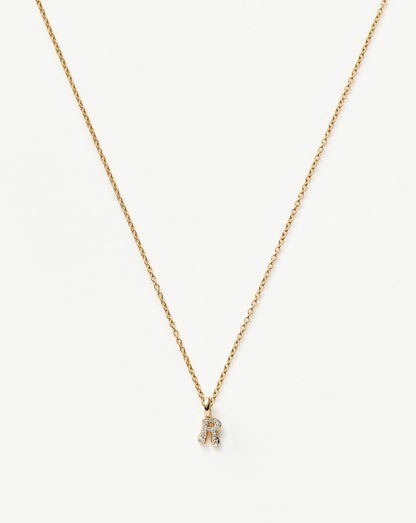 Solid Gold Diamond Initial Mini Pendant Necklace - R | 14ct Solid Yellow Gold Plated/Diamond