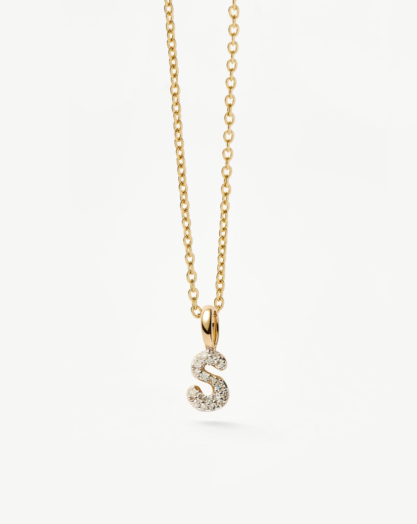 Solid Gold Diamond Initial Mini Pendant Necklace - S | 14ct Solid Yellow Gold Plated/Diamond