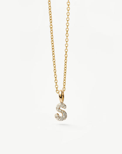 Solid Gold Diamond Initial Mini Pendant Necklace - S | 14ct Solid Yellow Gold Plated/Diamond