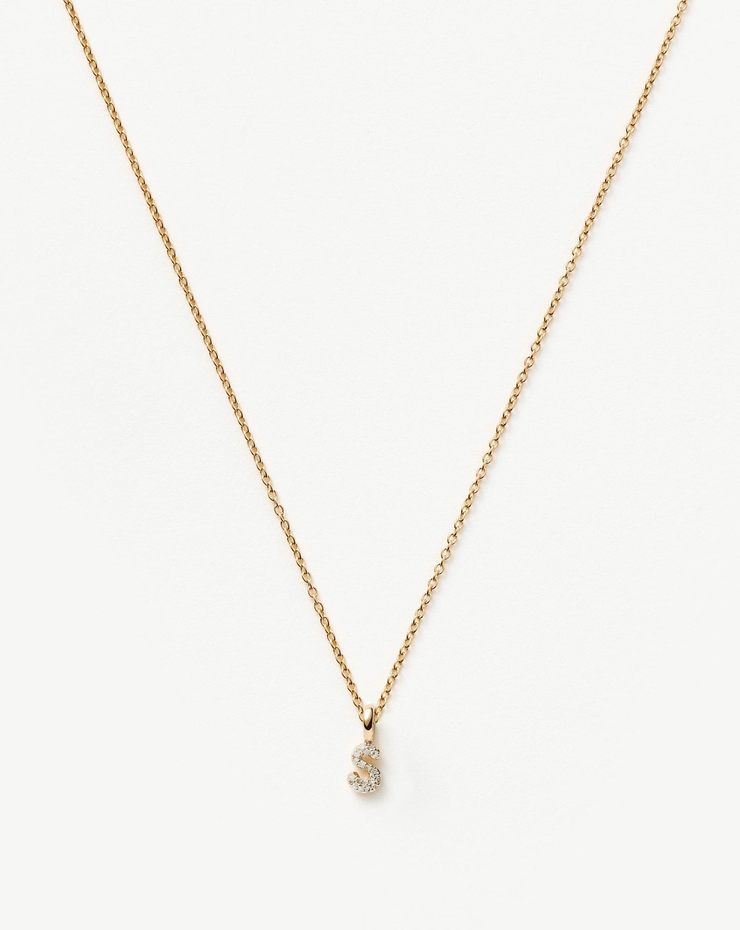 Solid Gold Diamond Initial Mini Pendant Necklace - S | 14ct Solid Yellow Gold Plated/Diamond
