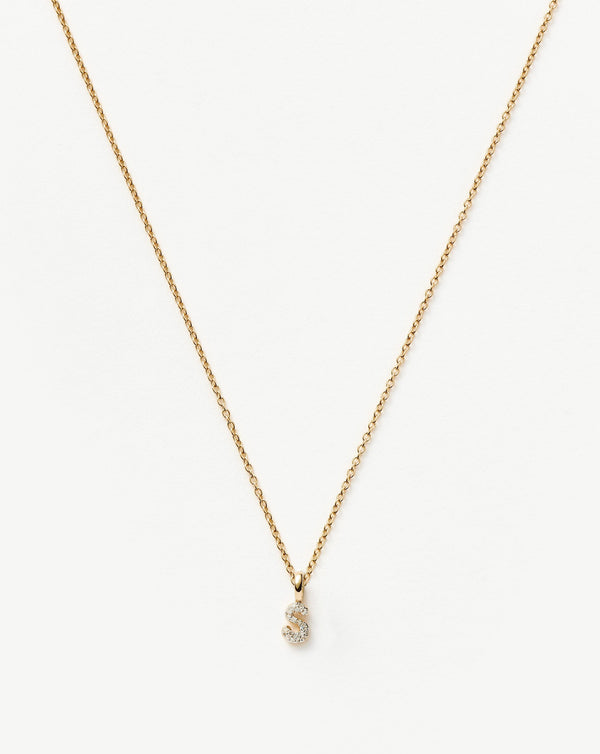 Solid Gold Diamond Initial Mini Pendant Necklace - S | 14ct Solid Yellow Gold Plated/Diamond